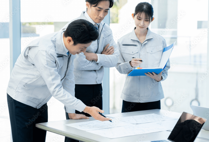 建築担当者が相談者と向き合いながら丁寧に話を聞いている様子